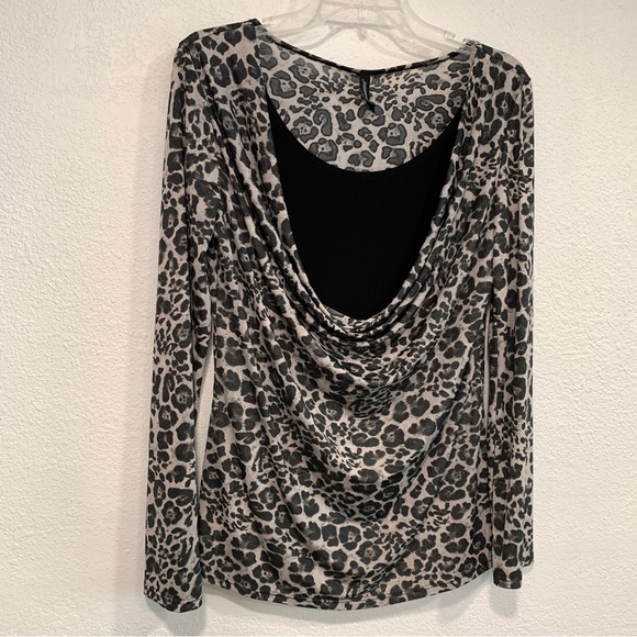 Jason Maxwell Stretch Top Layered Black Gray Animal Print Made in USA Womens XL - Picture 6 of 8